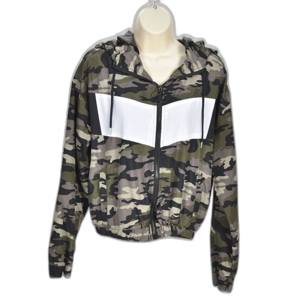 Orange Kiss Camouflage Color Block Front Zip Jacket /  Windbreaker Size M